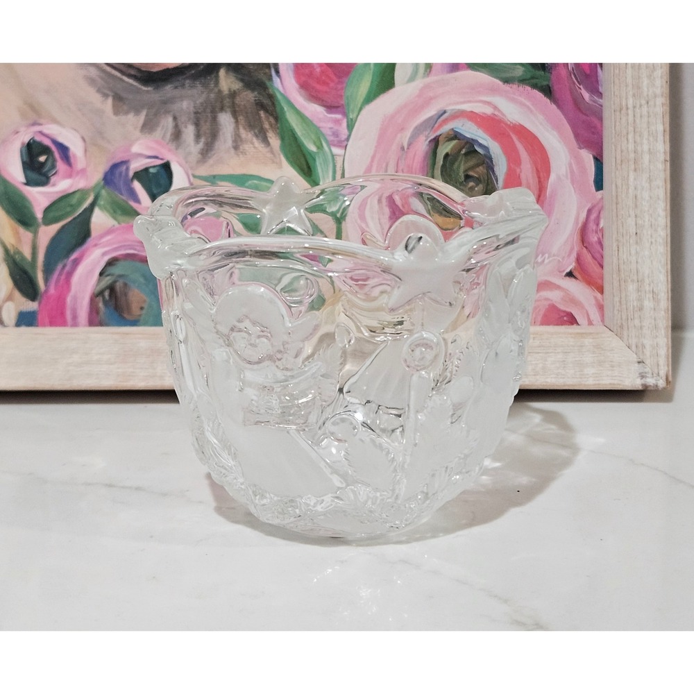 Mikasa Holiday Lights Glass Candle Holder Angel Star Frosted Germany Set of 2